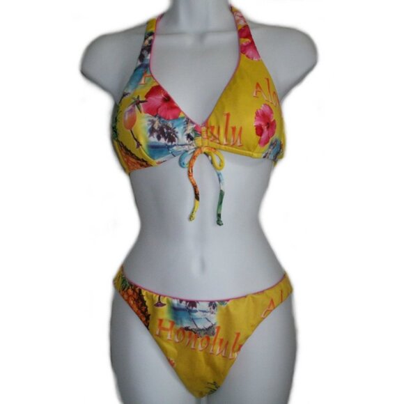 RAJMAN Yellow Tropical Print Bikini - Sz Med - NEW - Picture 1 of 10